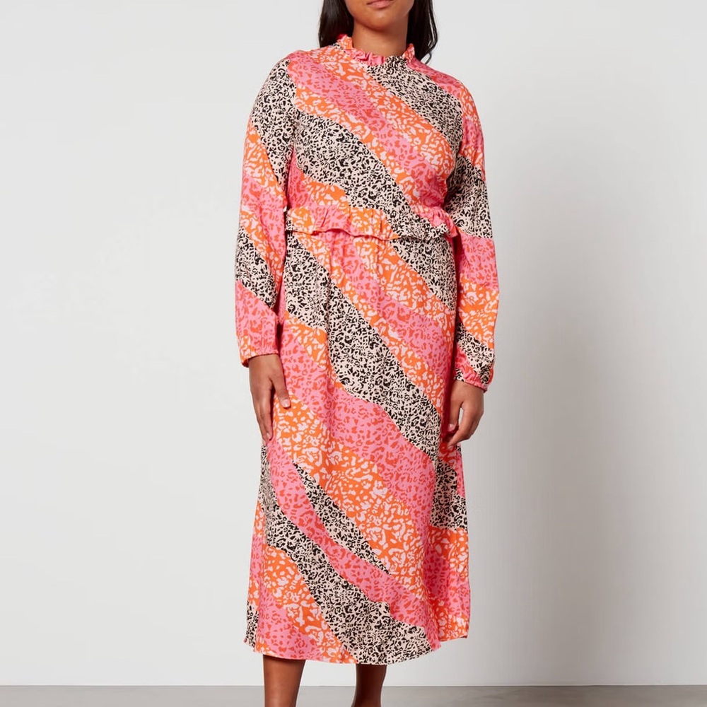 Never Fully Dressed Romi Leopard-Print Crepe Midi Dress Sz 18 Multicolor